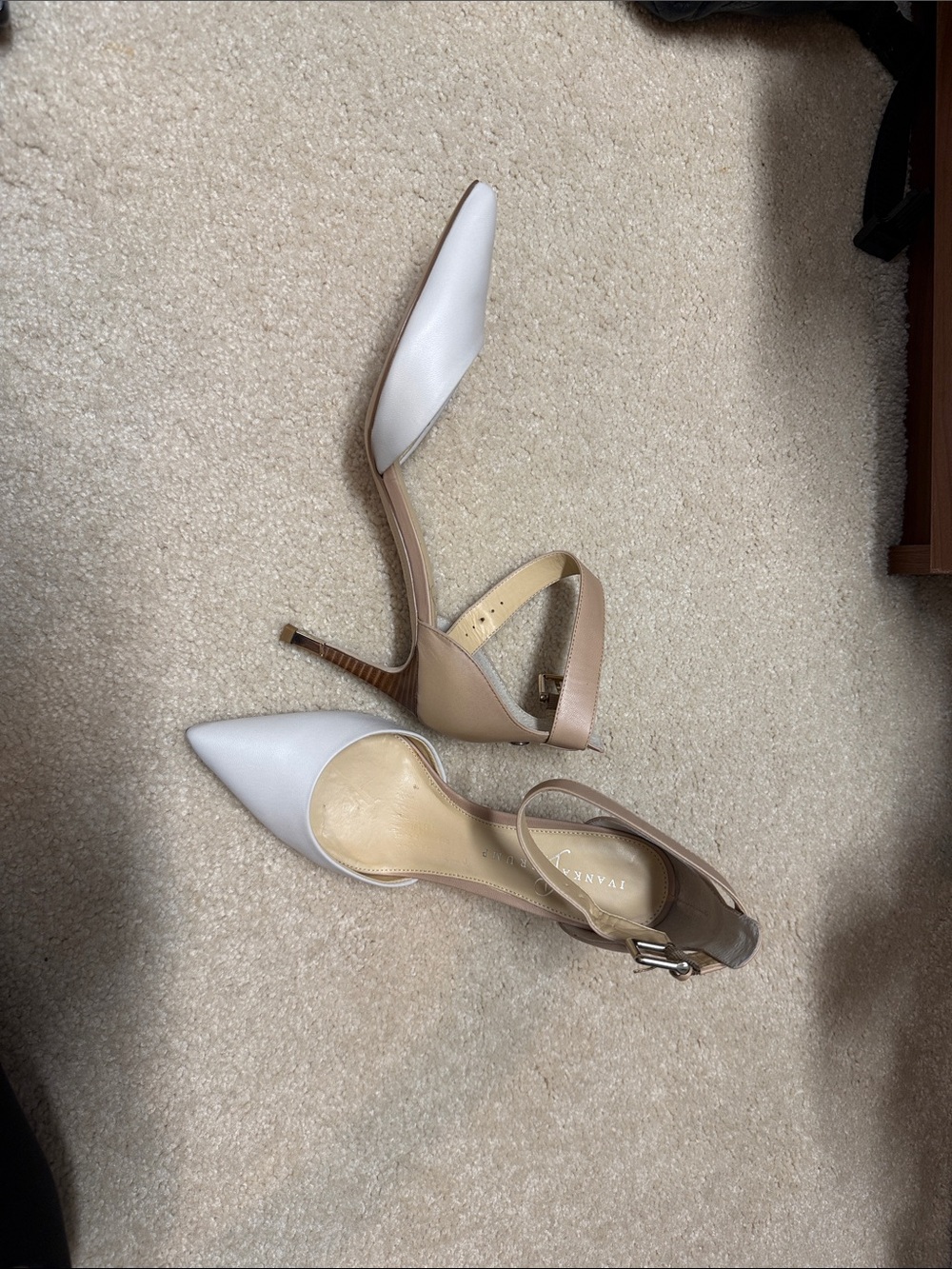 Pointed Toe Two-Tone D'Orsay Pump in White and Beige